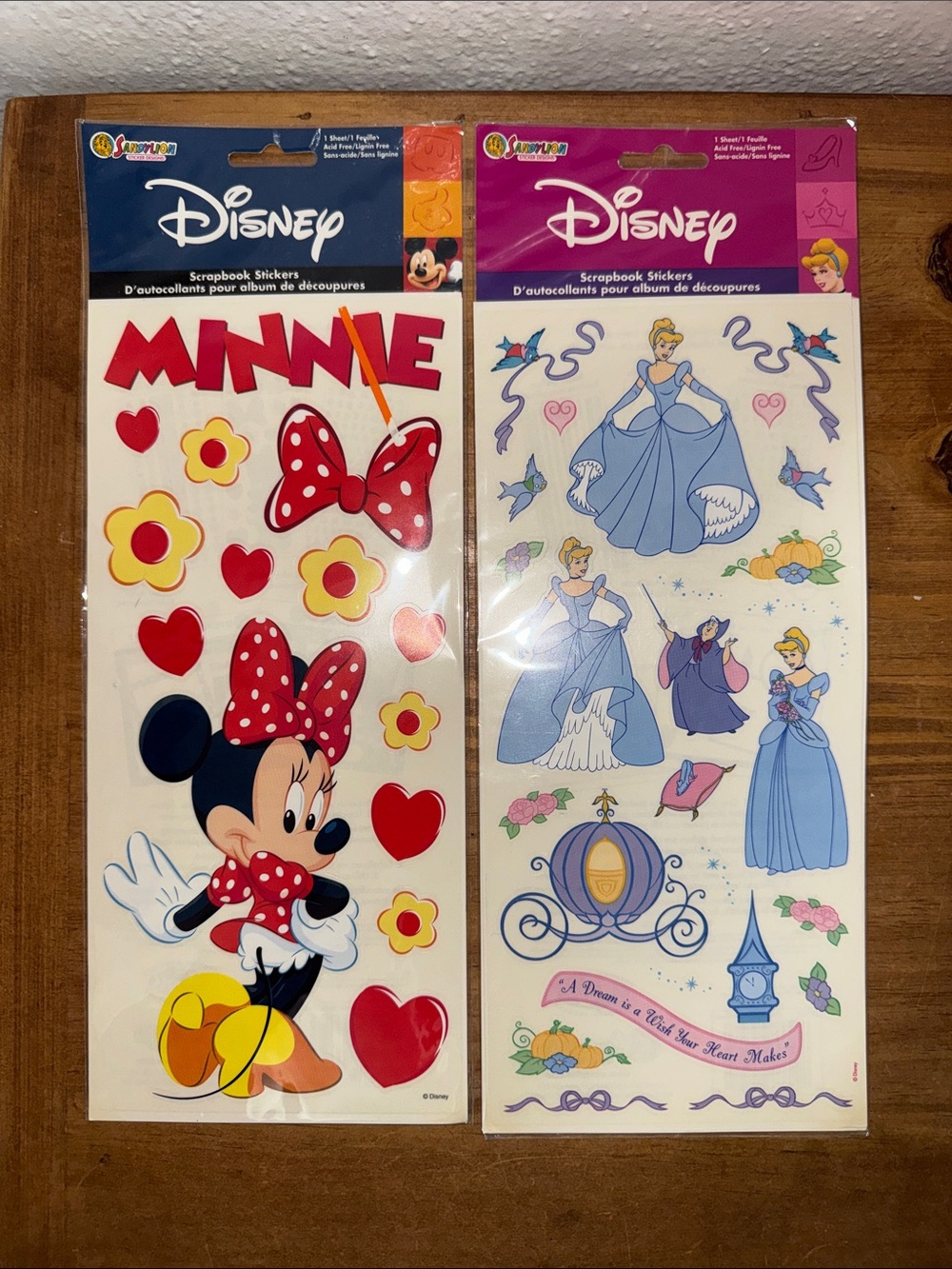 Sandylion Disney Scrapbook Sticker Packs featuring Minnie Mouse and Cinderella